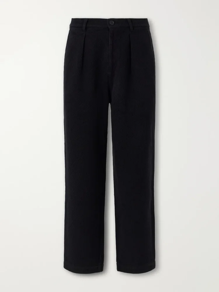 Wide-Leg Pleated Cotton-Sashiko Trousers