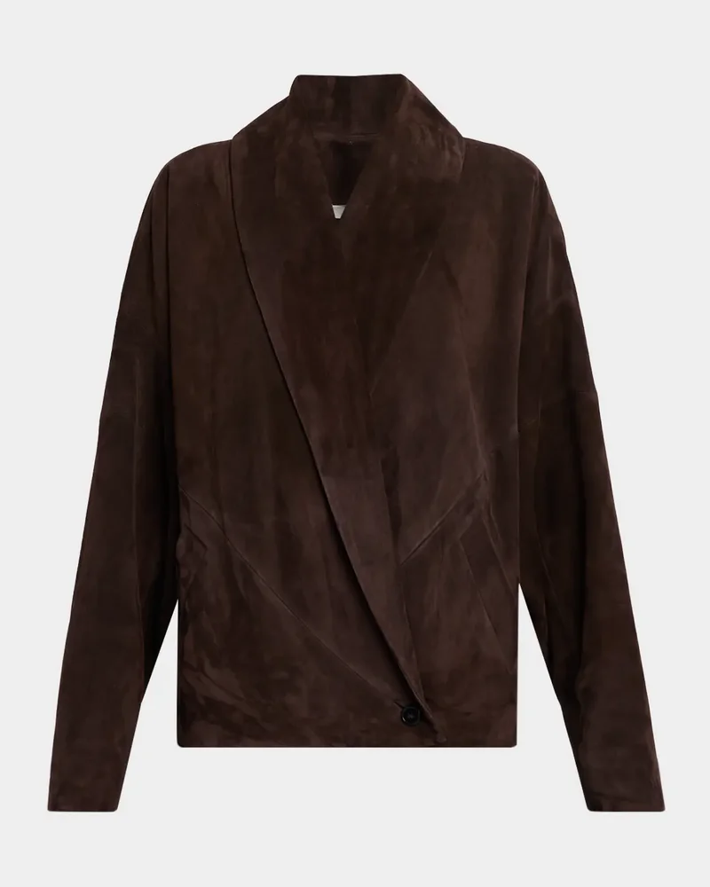 Shawl-Lapel Suede Wrap Jacket