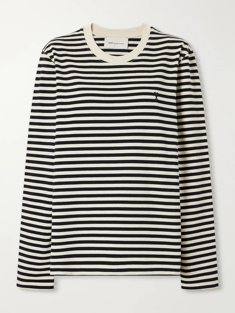 Logo-embroidered striped cotton-jersey T-shirt