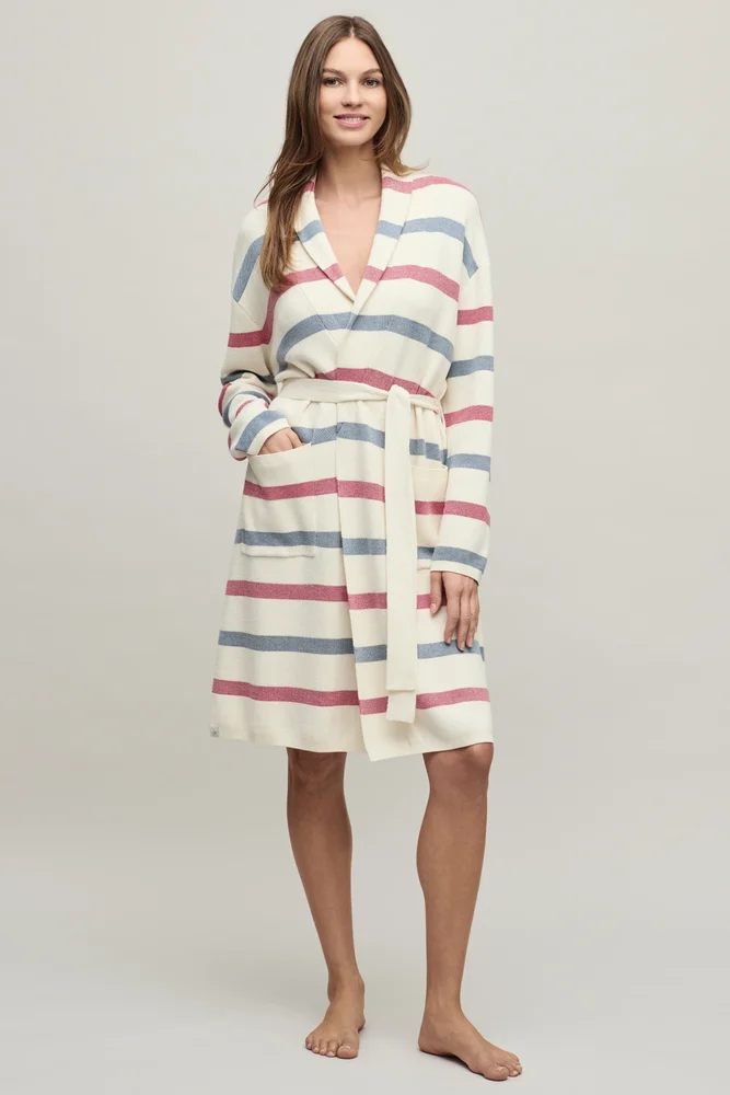 CozyChic Ultra Lite Cotton Stripe Robe, Cream Multi