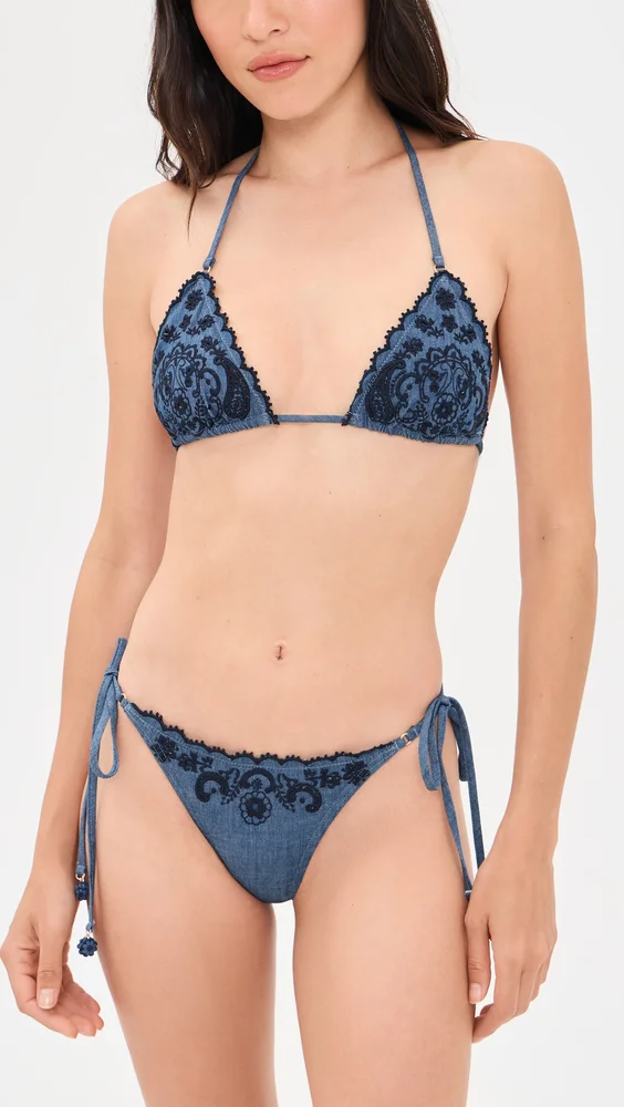 Aster Denim Embroidery Bikini Set