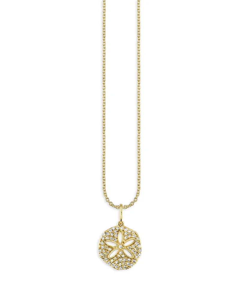14K Yellow Gold Diamond Sand Dollar Charm Necklace, 18"