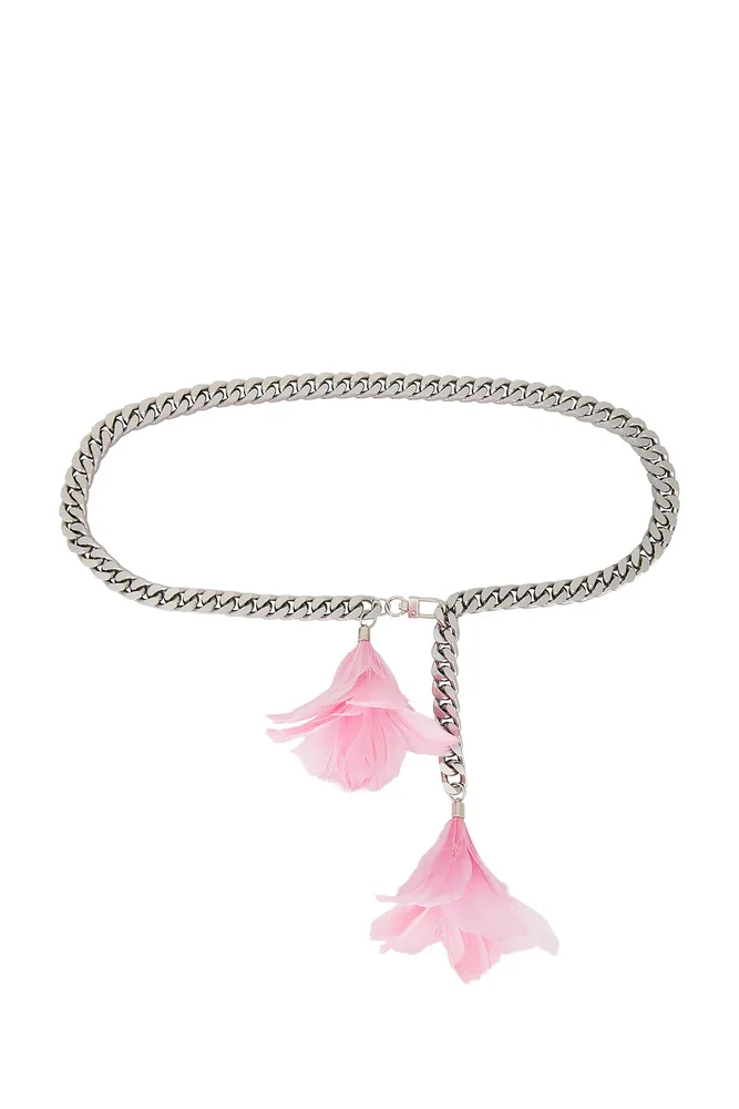 Feather Flower Detail Chunky Chain Belt