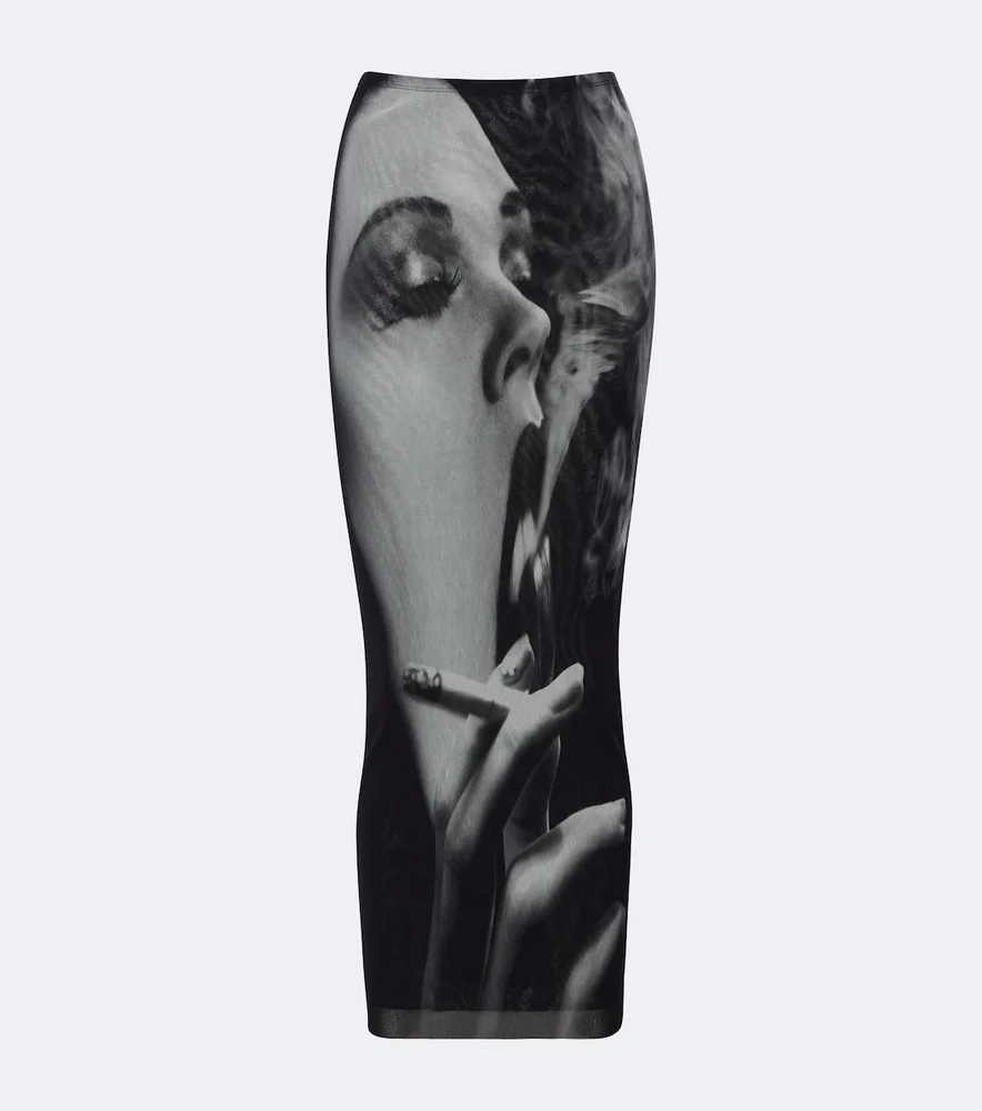 Printed mesh midi skirt