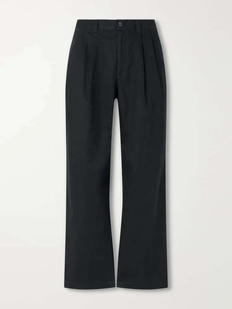 Straight-Leg Pleated Cotton Trousers