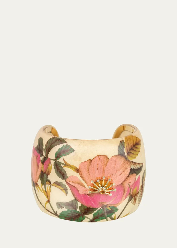 18K Pink Rose Marquetry Cuff Bracelet with Diamonds and Citrine