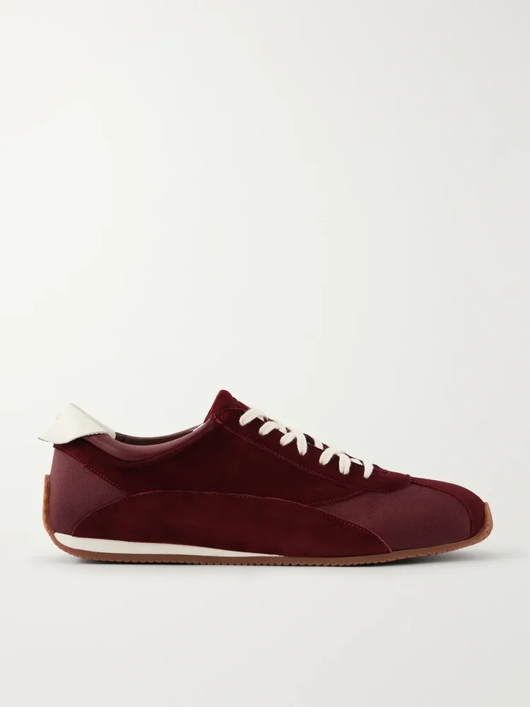 berenices leather trimmed suede and canvas sneakers