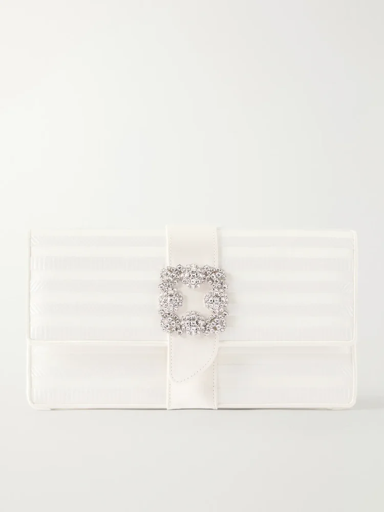 Capri crystal-embellished silk-jacquard clutch