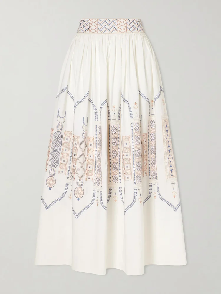Ombretta embroidered cotton-blend poplin midi skirt