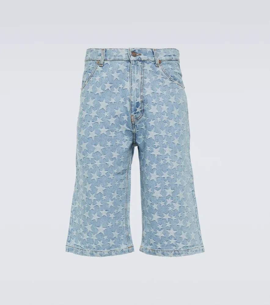 Jacquard cotton denim shorts