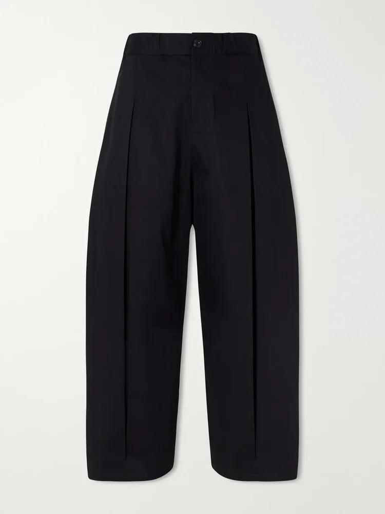 Wide-Leg Pleated Cotton-Drill Trousers