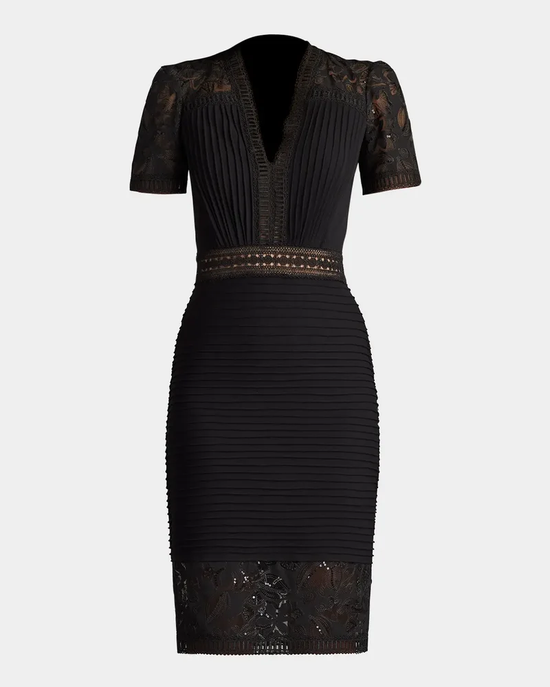 Pintuck Bodycon Lace & Crepe Dress
