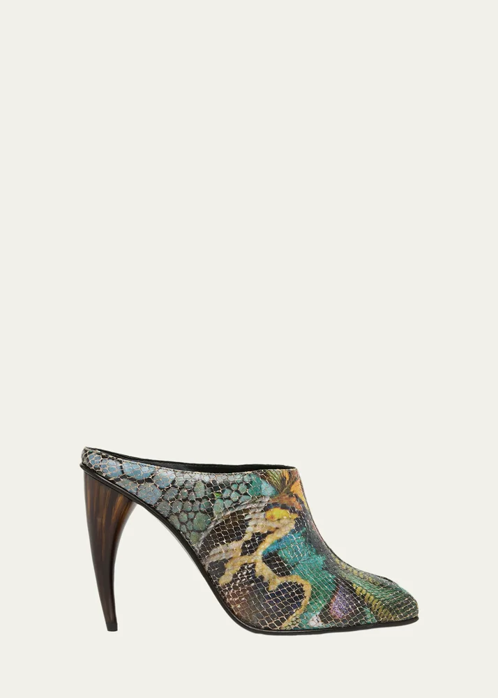105mm Horn Heel Peep-Toe Mules
