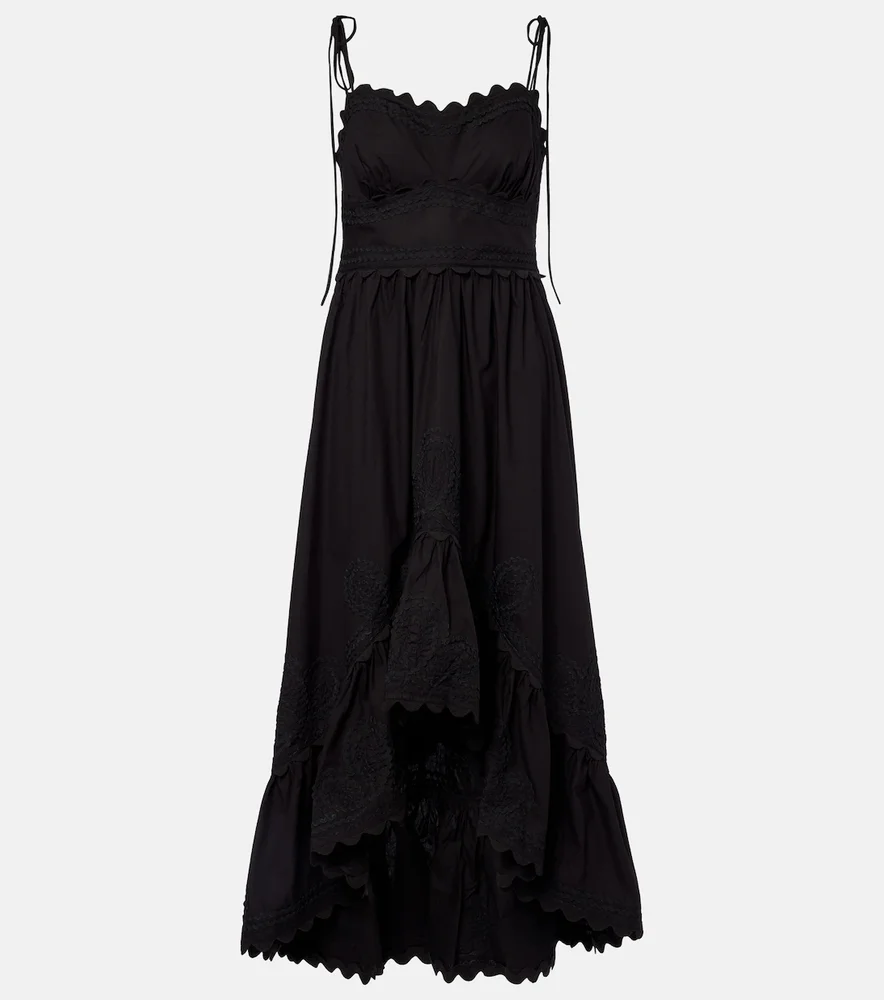 Asymmetric embroidered cotton midi dress