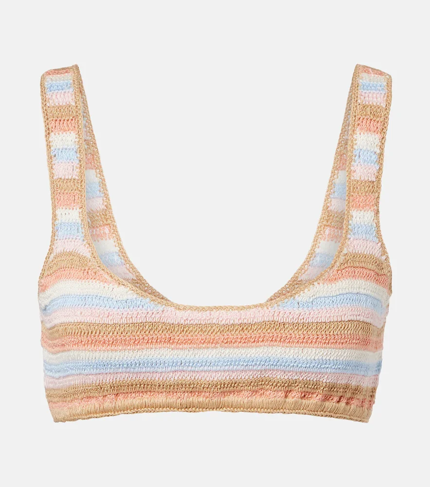 Crochet striped cotton bikini top