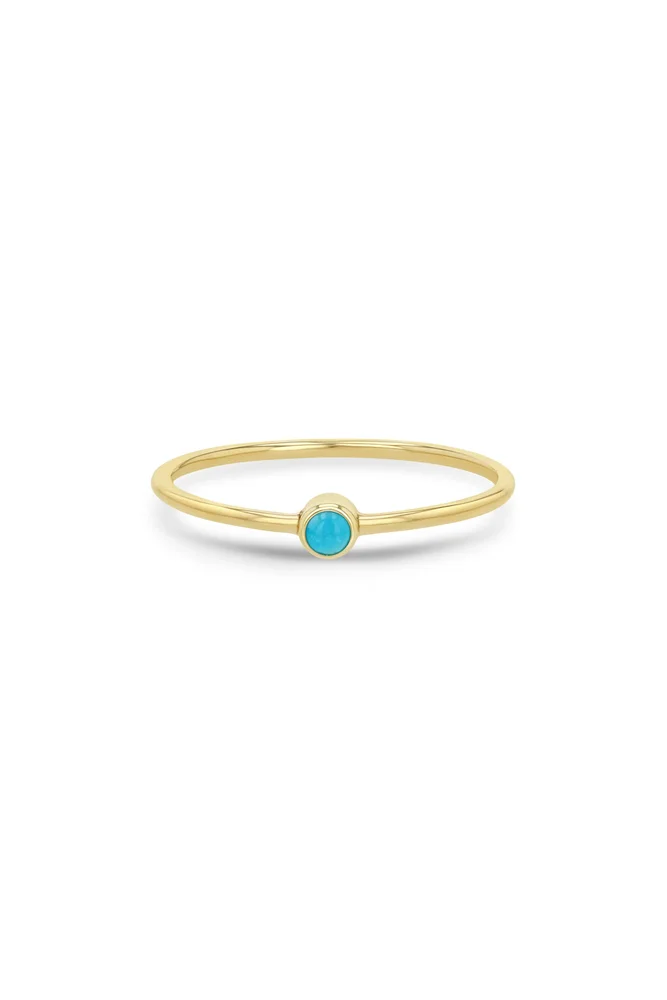 14K Gold Bezel Birthstone Stacking Ring in Turquoise