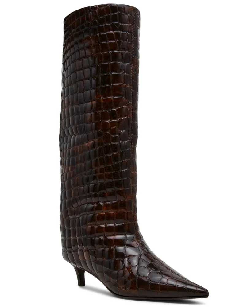 Lychee Kitten-Heel Stovepipe Knee-High Dress Boots
