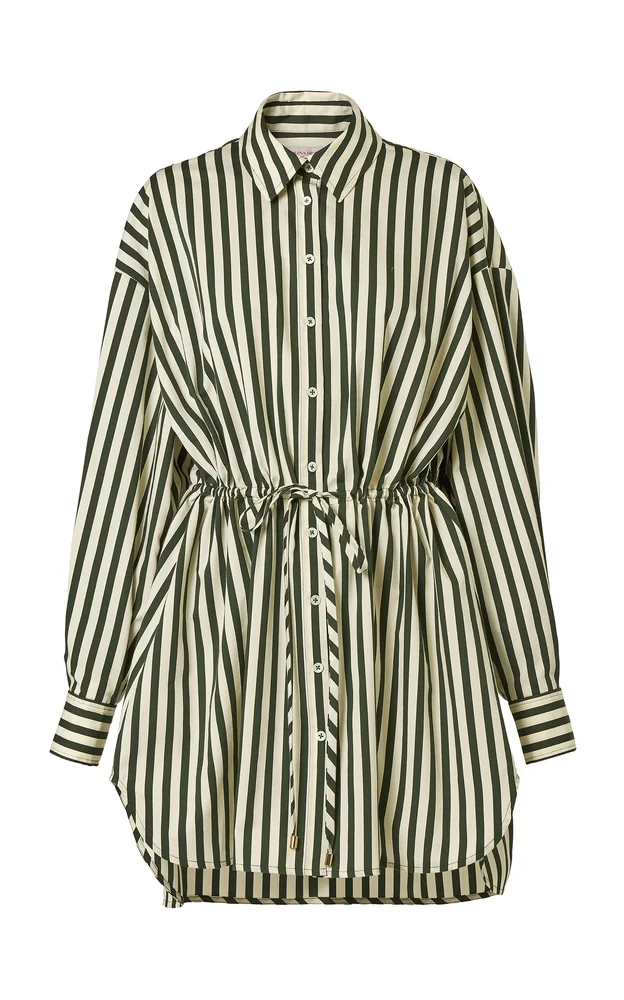 Striped Cotton-Blend Mini Shirt Dress
