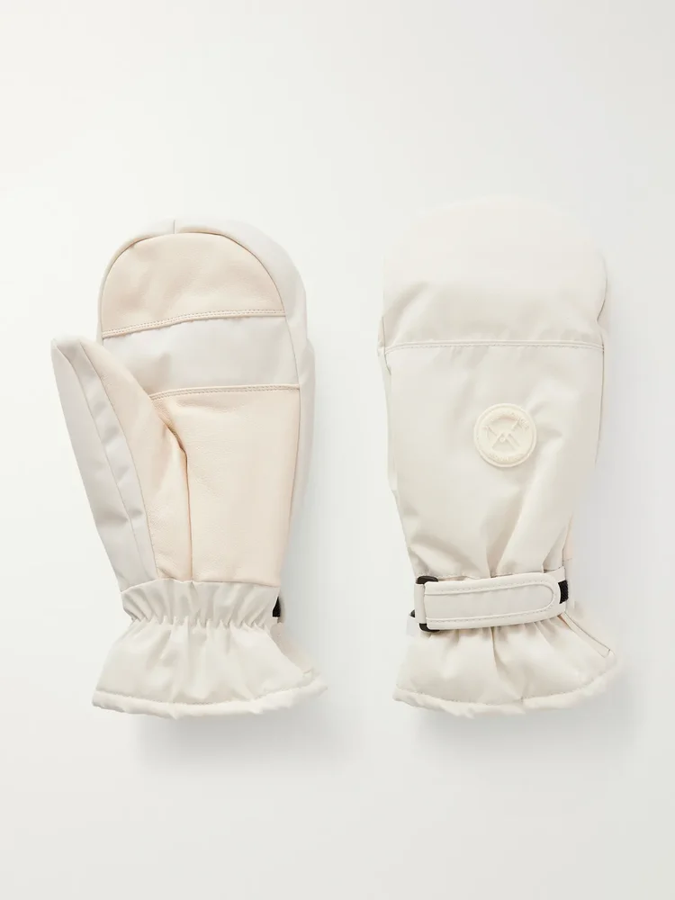Logo-appliquéd padded leather-trimmed shell ski mittens