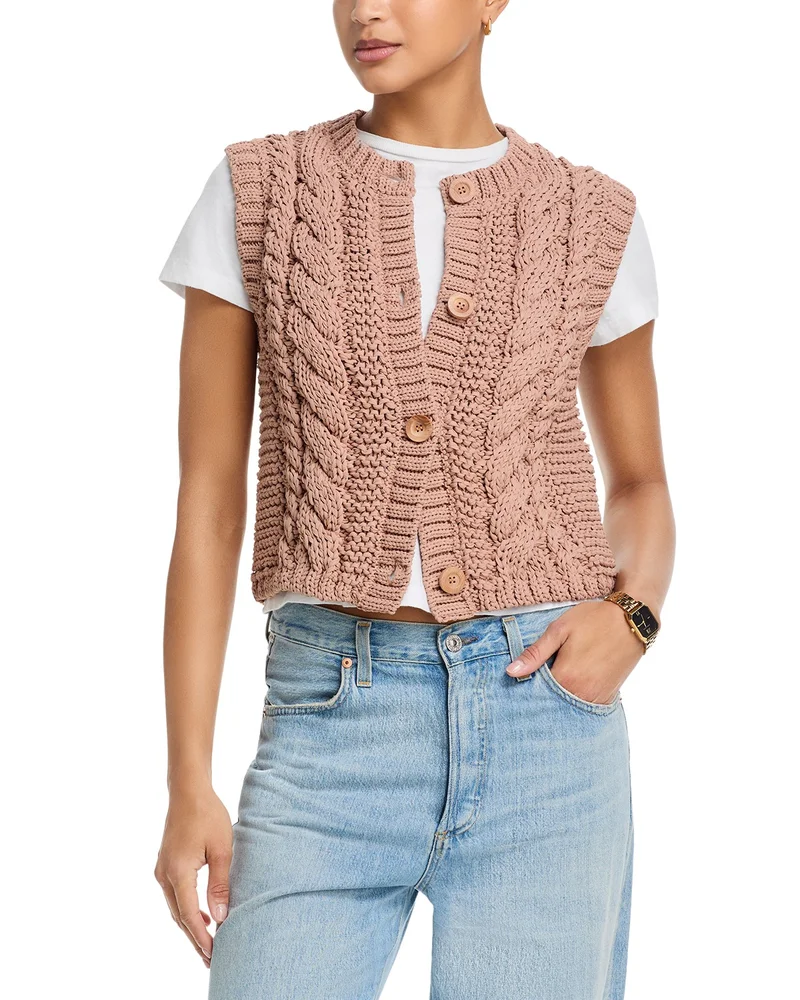 Sleeveless Cable Knit Sweater - Exclusive