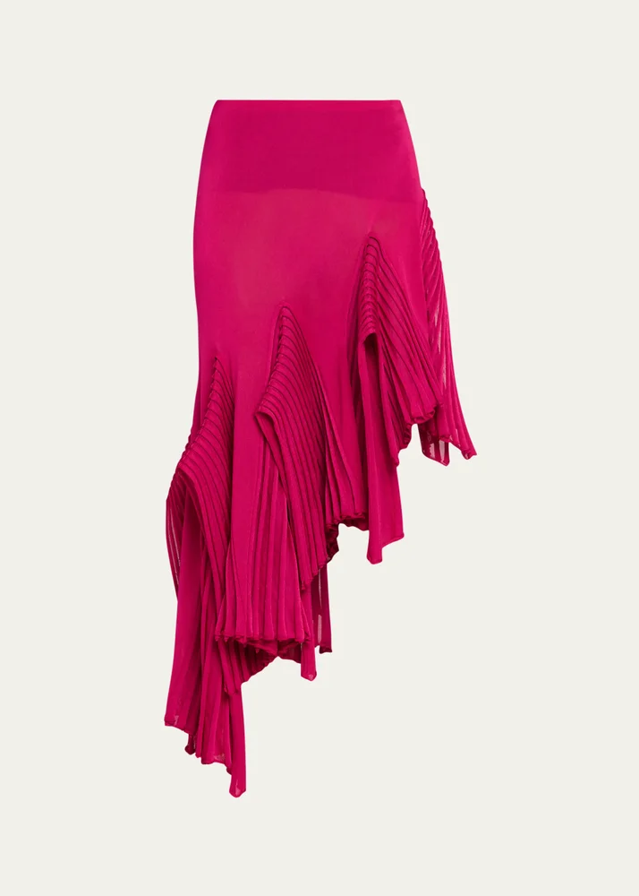 Asymmetric Godet Ruffle Midi Skirt