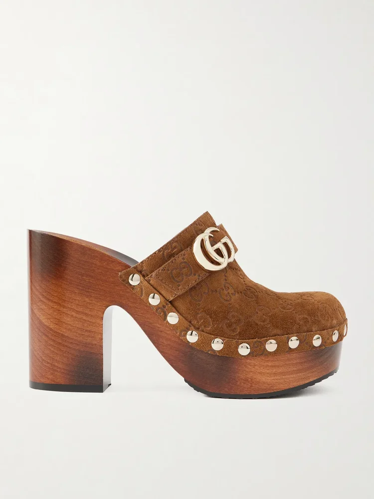 Logo-debossed suede clogs