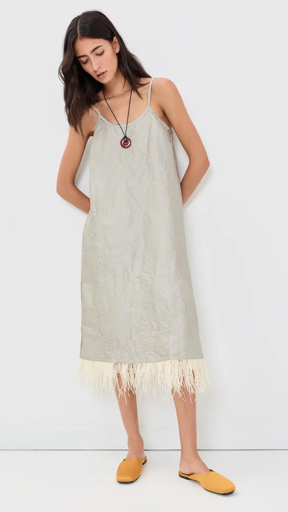 Crinkle Techno Taffeta Feather Dress