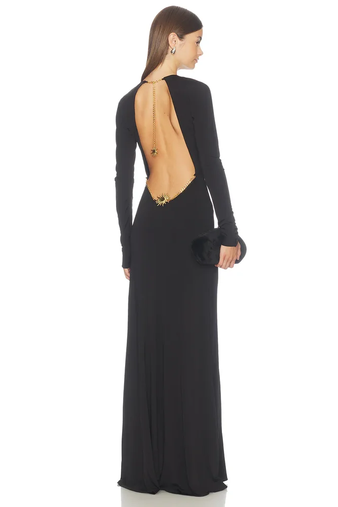 Rhea Long Sleeve Backless Gown