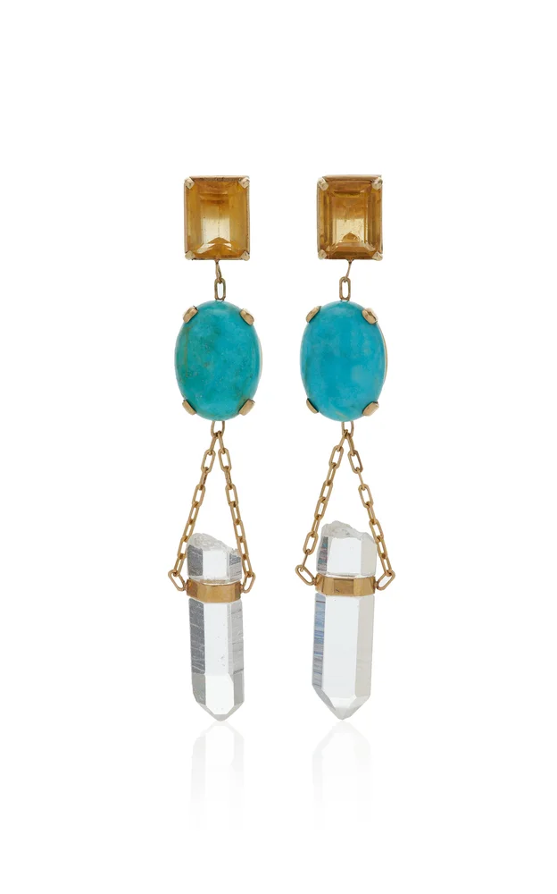Nevada 14K Yellow Gold Citrine Turquoise Earrings