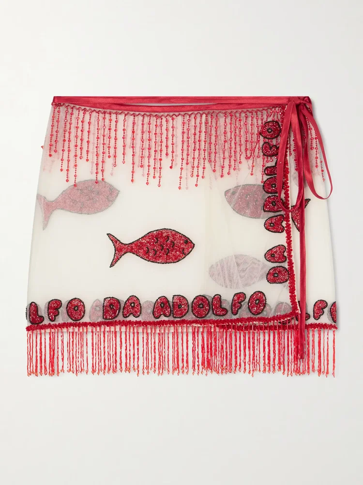+ Da Adolfo Riva fringed beaded mesh sarong