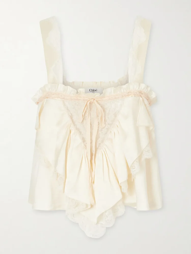 Lace-trimmed silk-satin cami