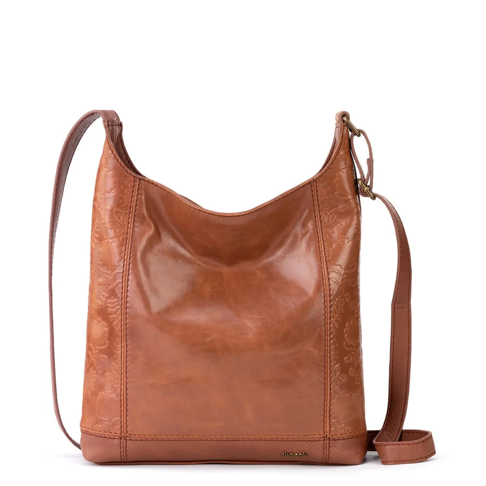 De Young Crossbody, Leather, Tobacco Floral Embossed