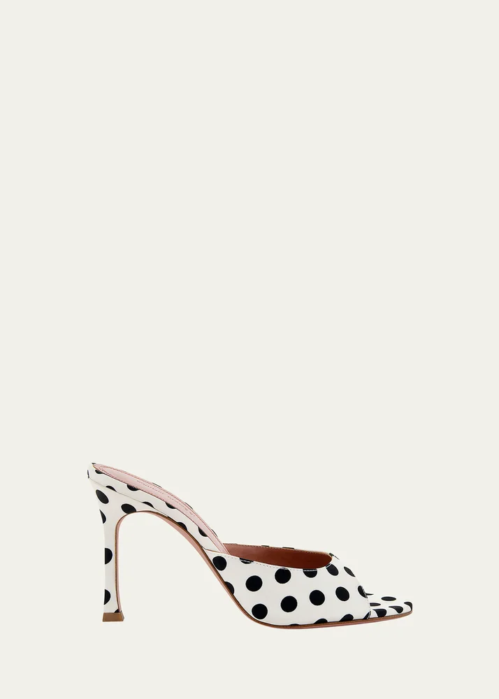 Amina Muaddi 95mm Alexa Polka-Dot Satin Mule Pumps