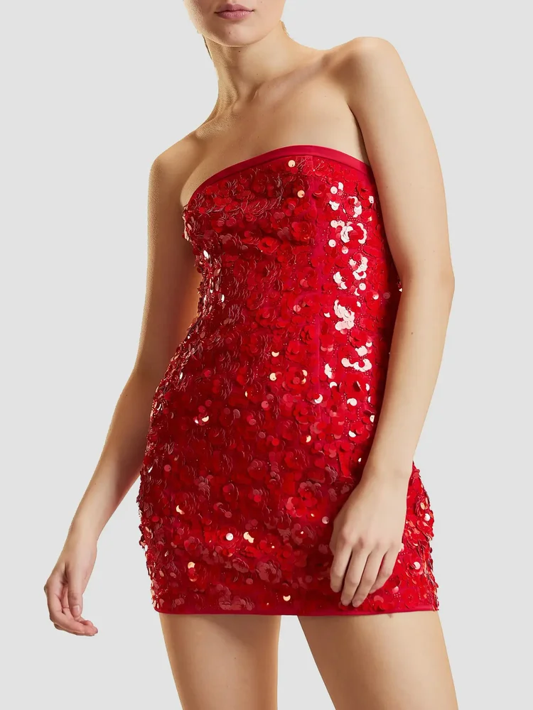 Floral Sequined Strapless Minidress