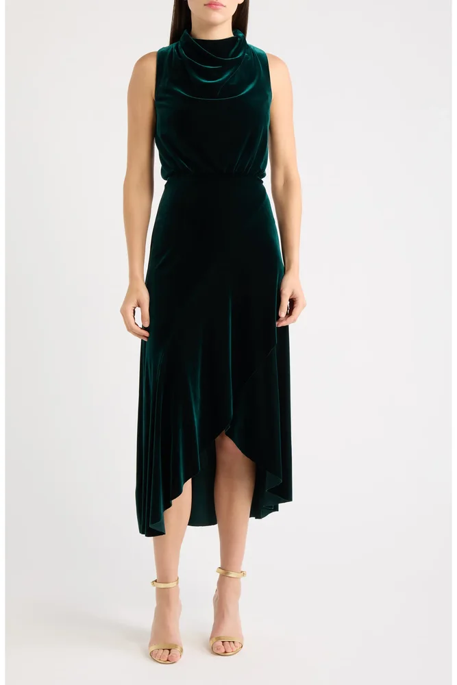 Cowl Neck Velvet Midi Dress