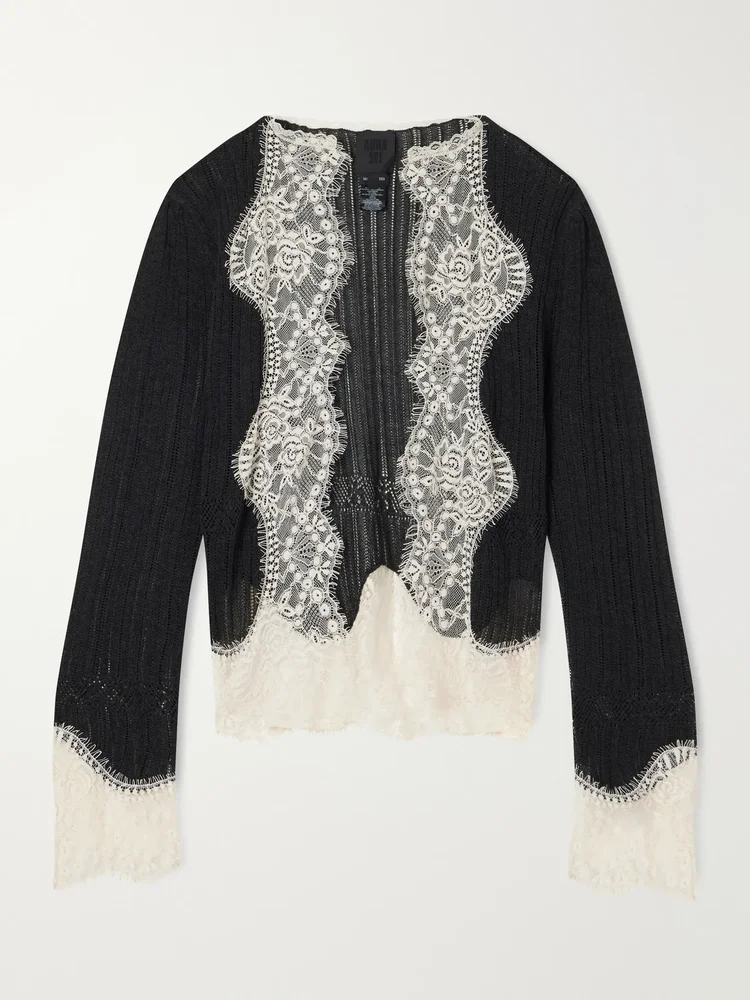lace trimmed jersey cardigan