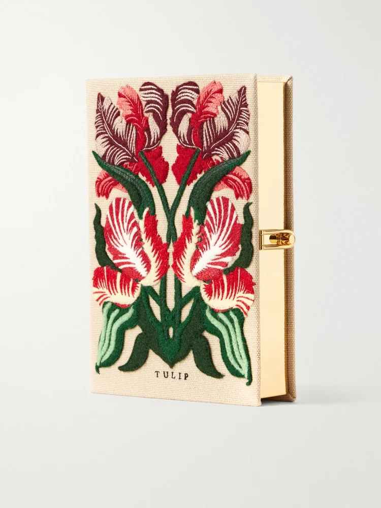 Tulip embroidered canvas clutch