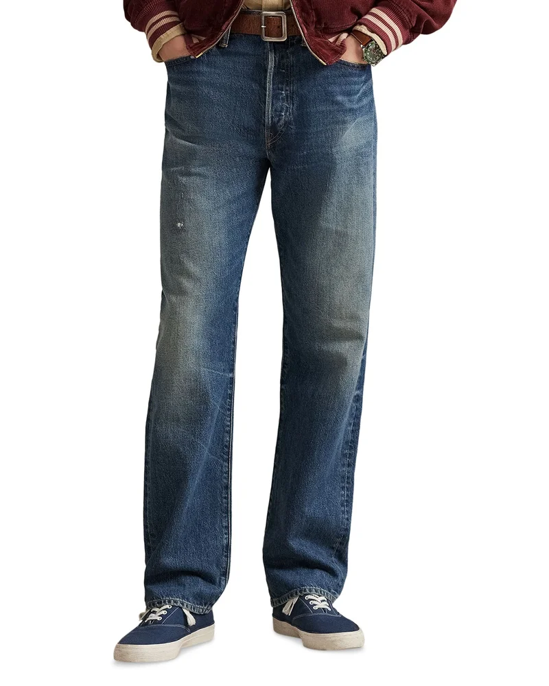 Heritage Straight Distressed Jeans in Blue