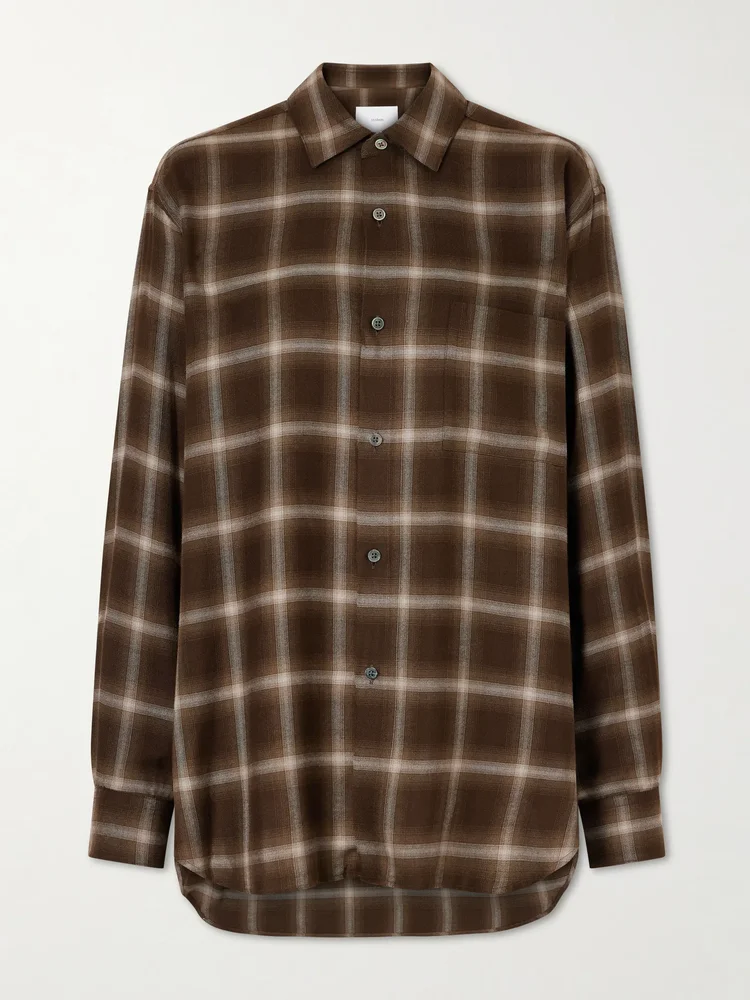 Checked lyocell-blend gauze shirt