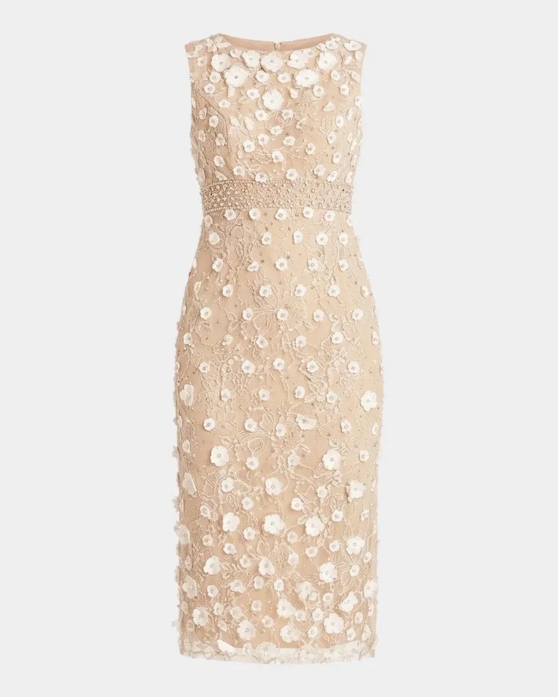 Petite Floral-Appliqué Sleeveless Sheath Cocktail Dress