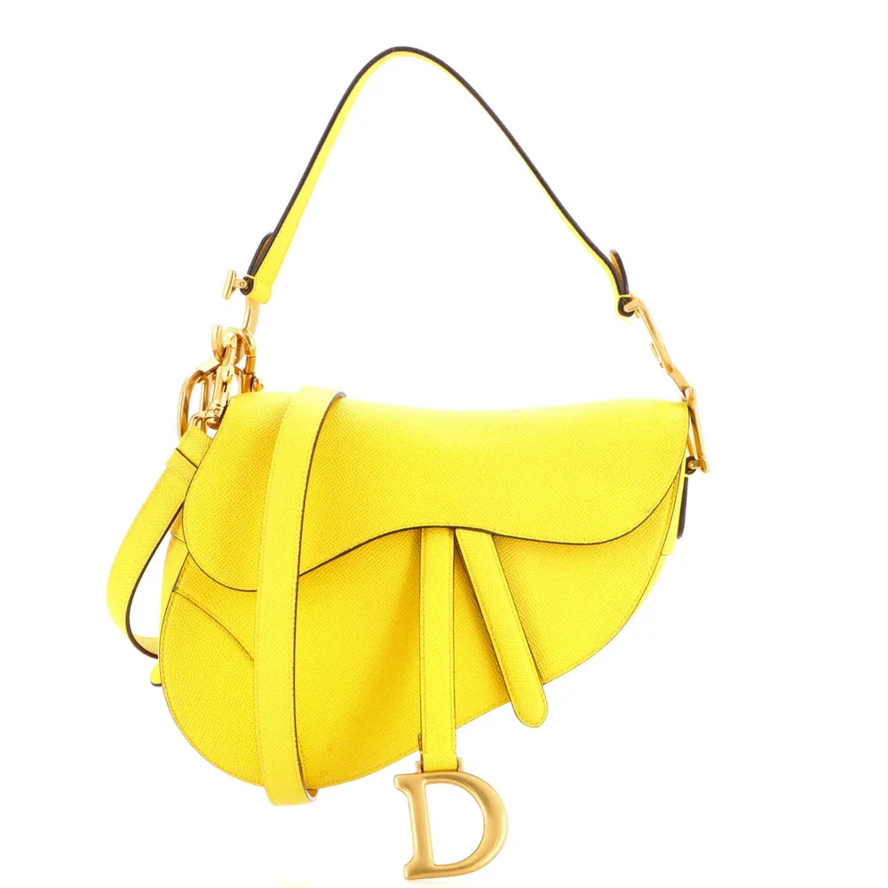 Dior Saddle Handbag with Strap Leather Medium, Yellow