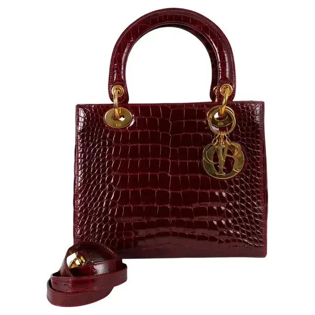 CHRISTIAN DIOR Burgundy Crocodile Lady Dior Medium Tote Bag