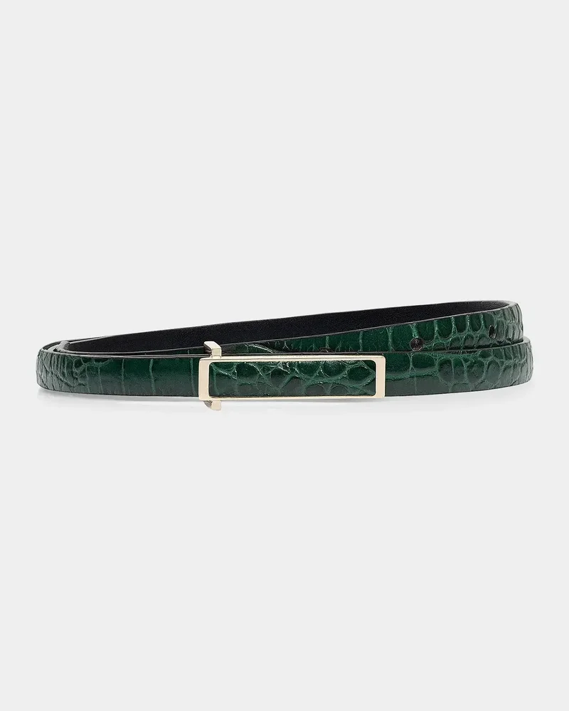 Croc-Embossed Leather Belt