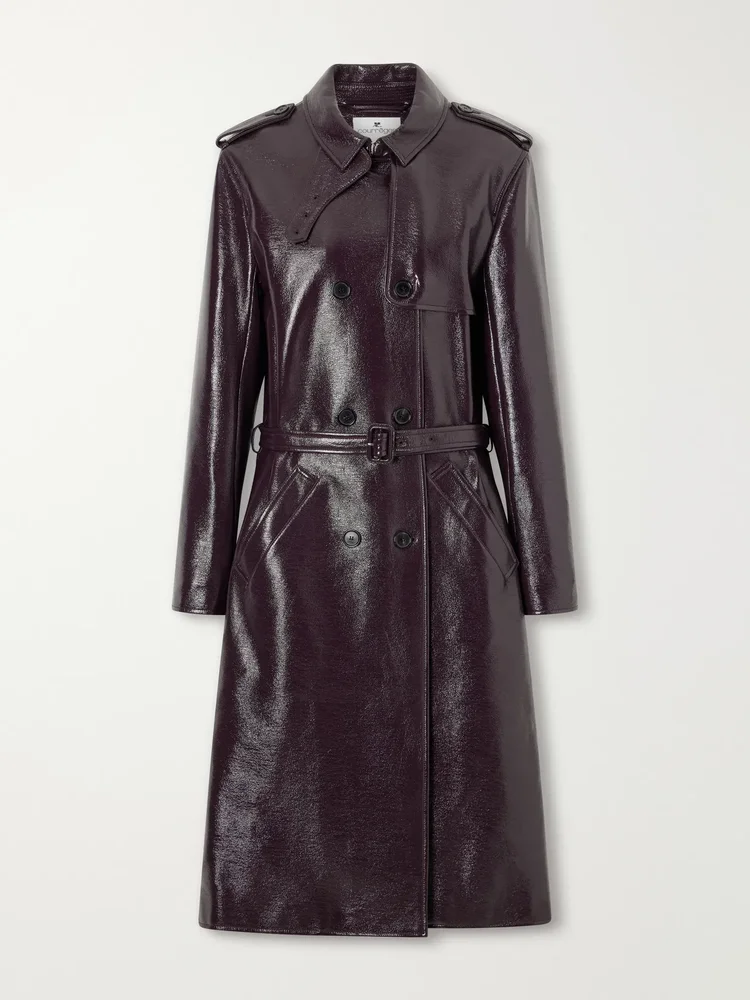 Belted cotton-blend vinyl trench coat