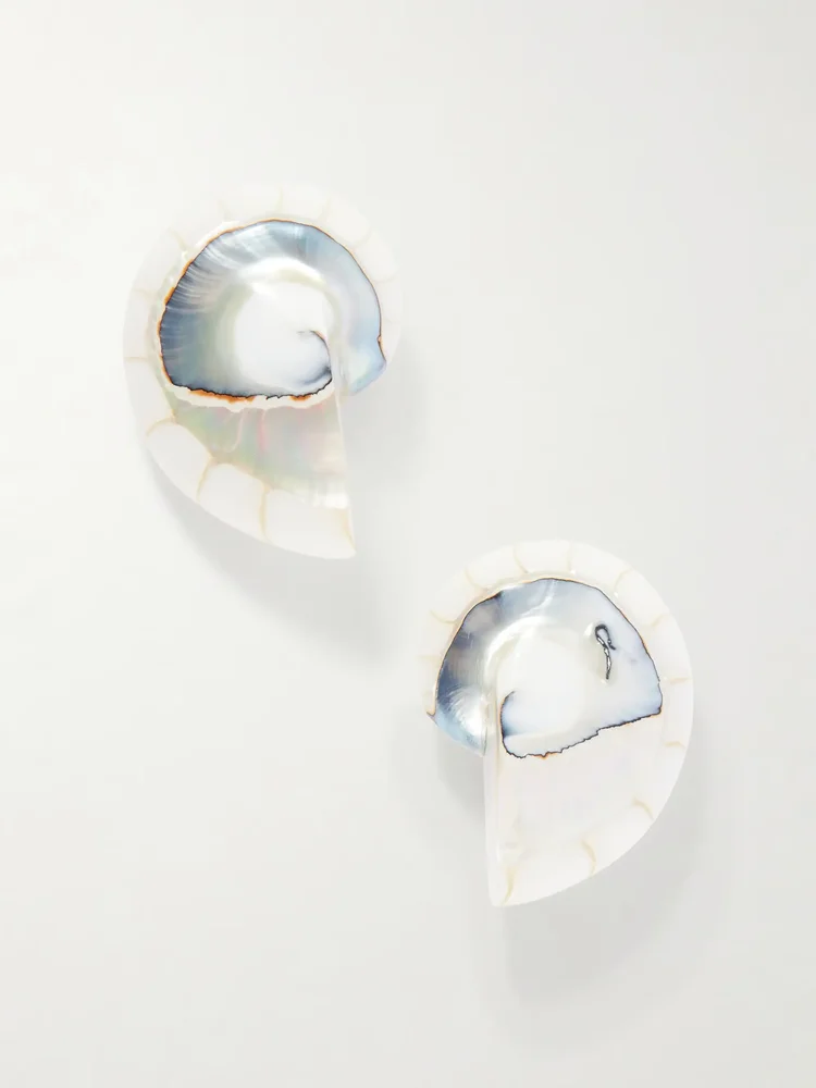 Nautilus rhodium-plated, shell and resin earrings - white - One Size