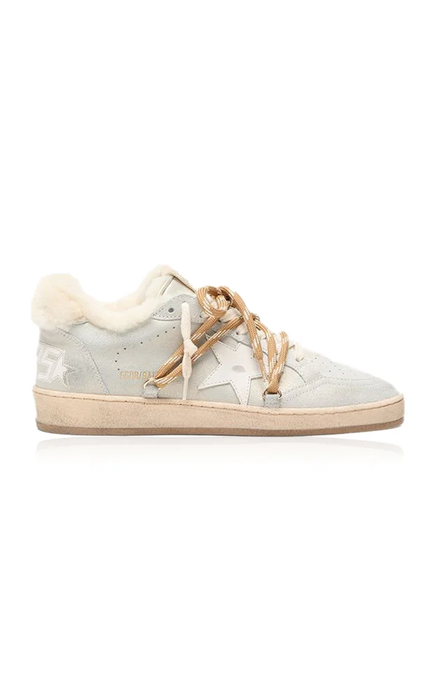 Ball Star Shearling-Trimmed Leather Sneakers
