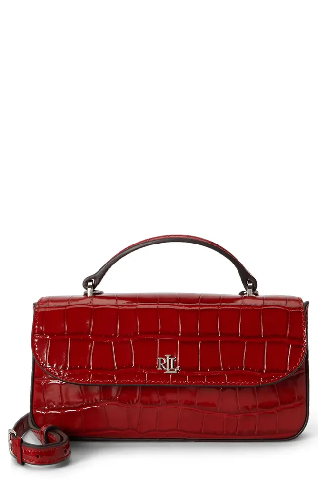 Marcy Croc Embossed Leather Top Handle Bag
