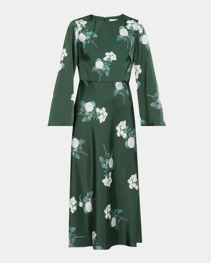 Tyra Floral-Print Satin Crepe Midi Dress