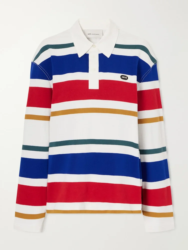 Logo-appliquéd striped cotton-jersey polo shirt