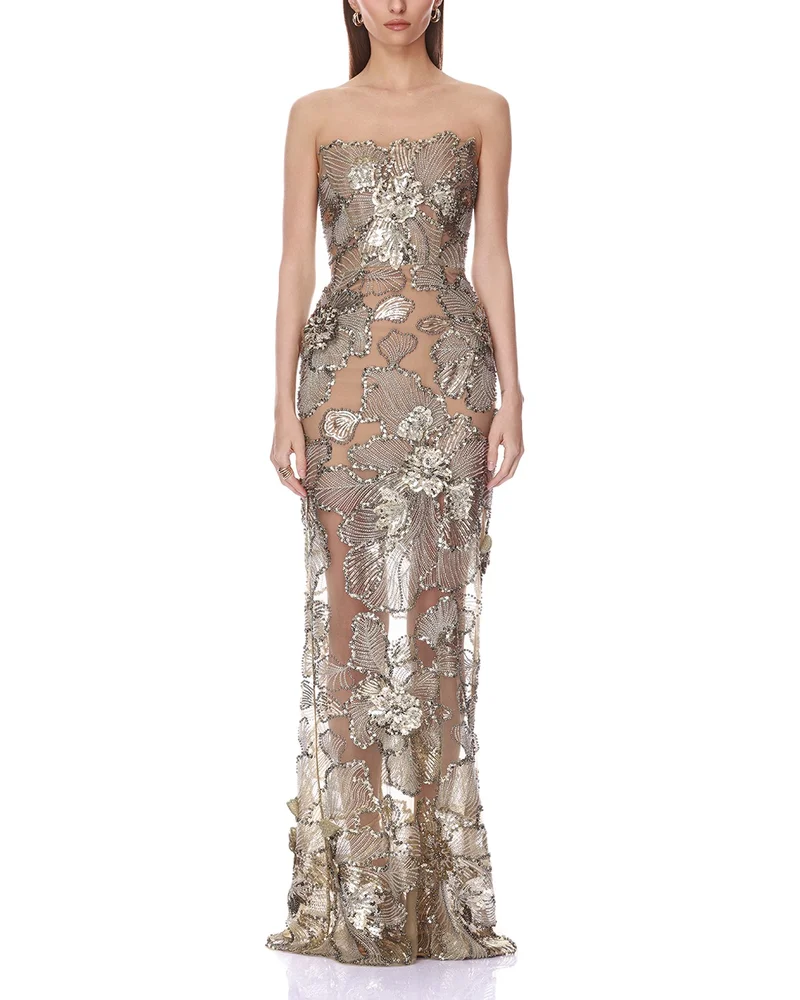 Tiffany Sequin Floral Farah Strapless Maxi Dress